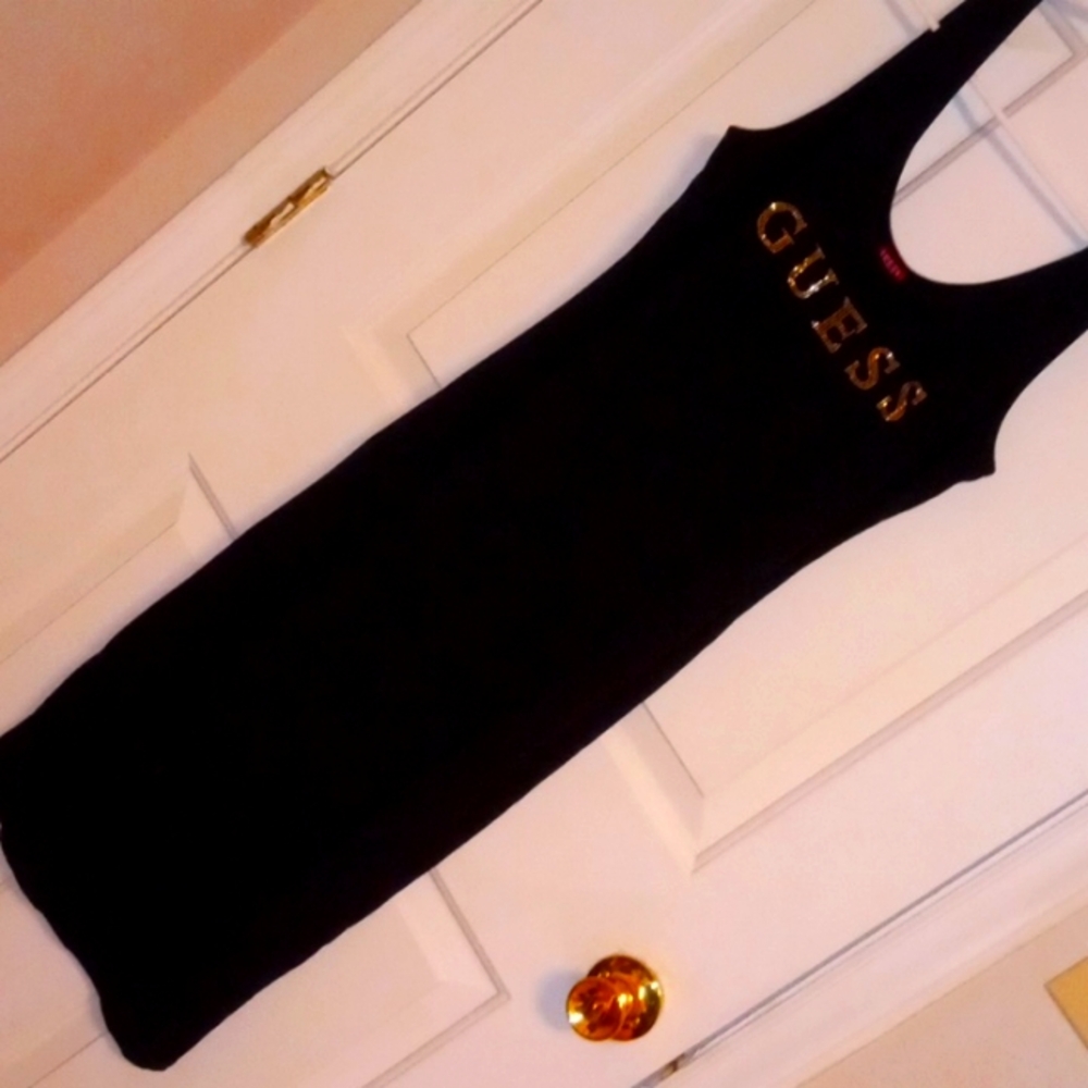 Guess black and gold midi dress